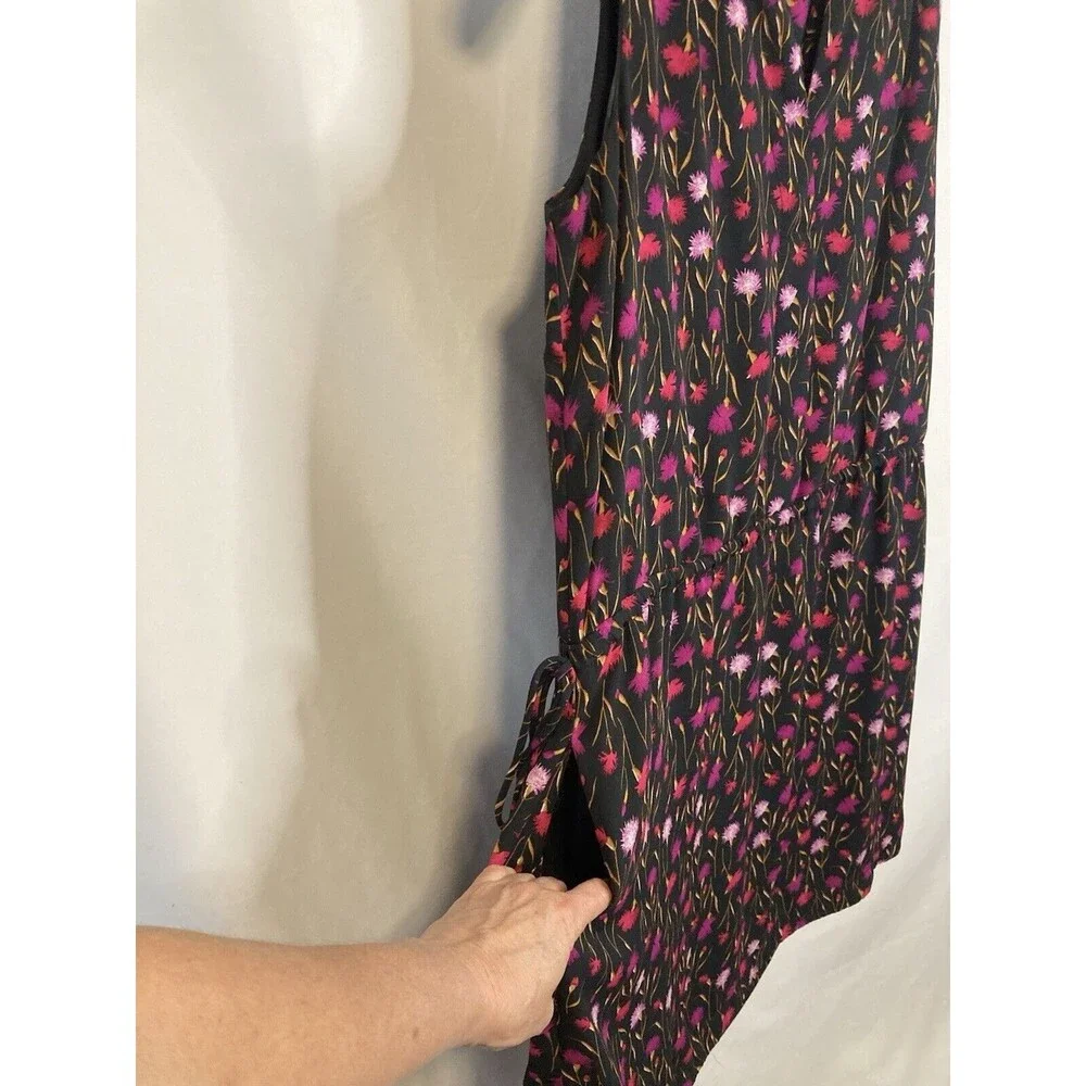 GAP Mini Dress M Drawstring Waist Black Pink Ditsy Floral Fairy Sleeveless Boho